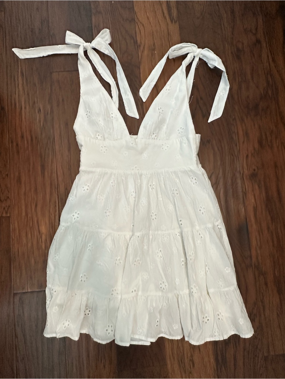 Princess Polly White Eyelet Tie-Strap Mini Dress